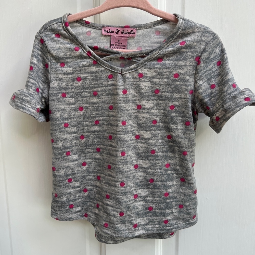 NWOT Maddie & Michelle 2T Grey and Pink Polka Dot Blouse